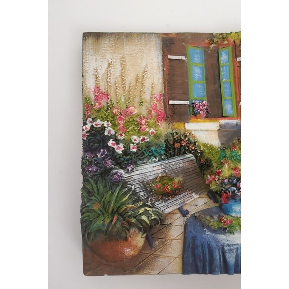 Vintage Hand Painted 3D Wall Hang Sculpture Parisian Garden Resin 8.75" x 6.75" - Picture 2 of 12